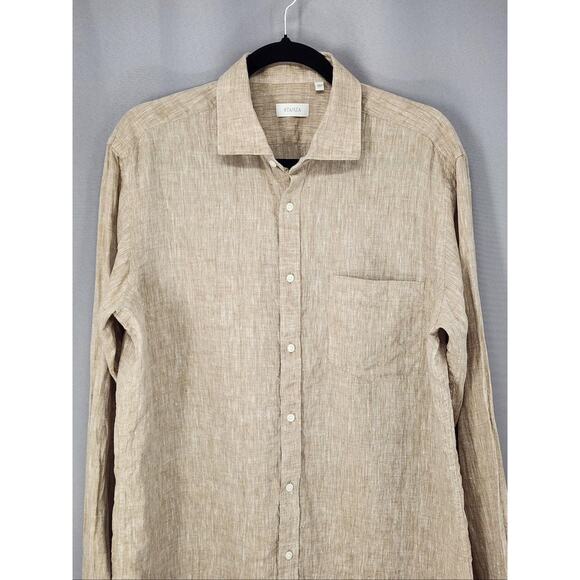 Stanza Shirt Mens 16.5 42cm Beige 100% Linen Long Sleeve Button Casual Coastal - Picture 3 of 11